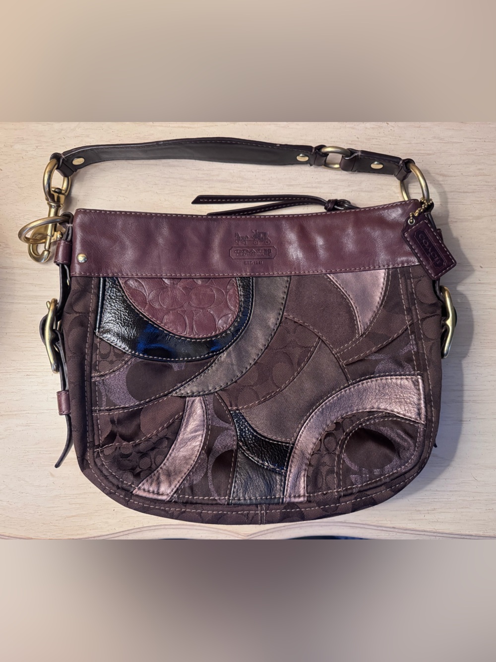 Vintage Y2K Coach Zoe Mosaic Patchwork Hobo Shoulder Bag w/ Original Dust Bag